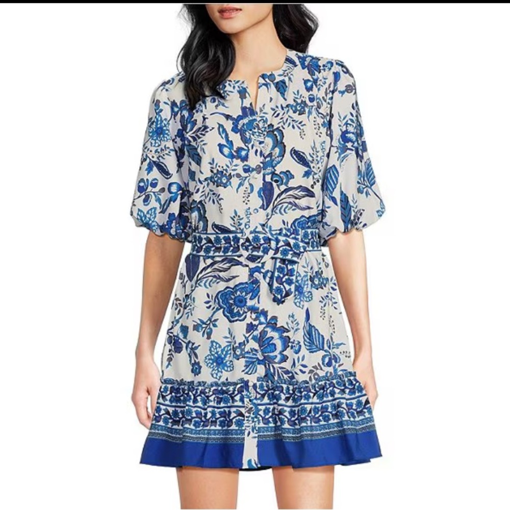 Sugarlips Floral Print Balloon Short Sleeve Crew Neck Dress XS